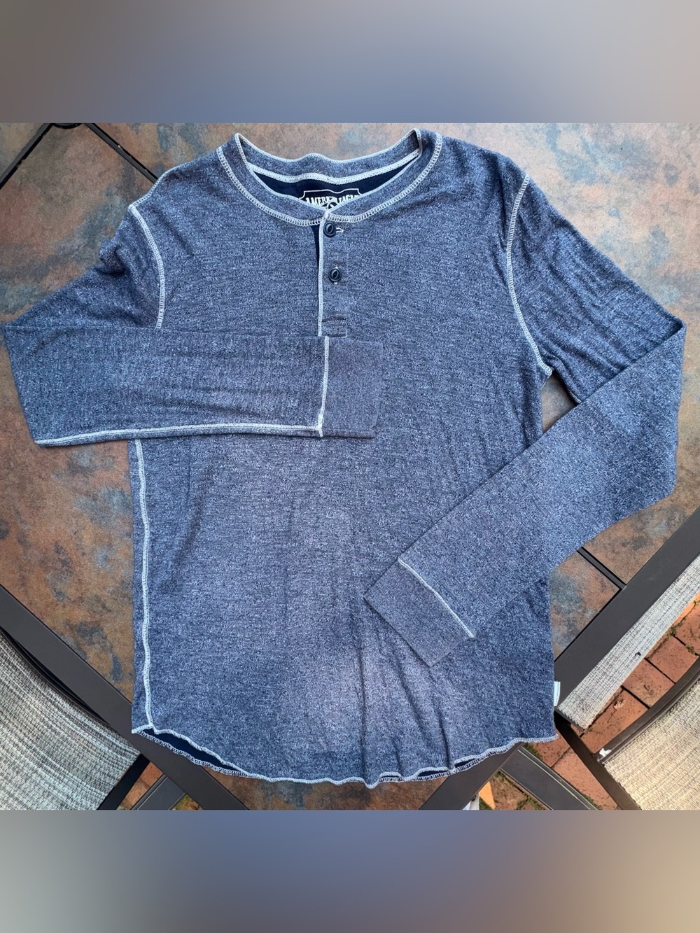 American Eagle Outfitters Navy Blue Long-Sleeve Henley Mens Small